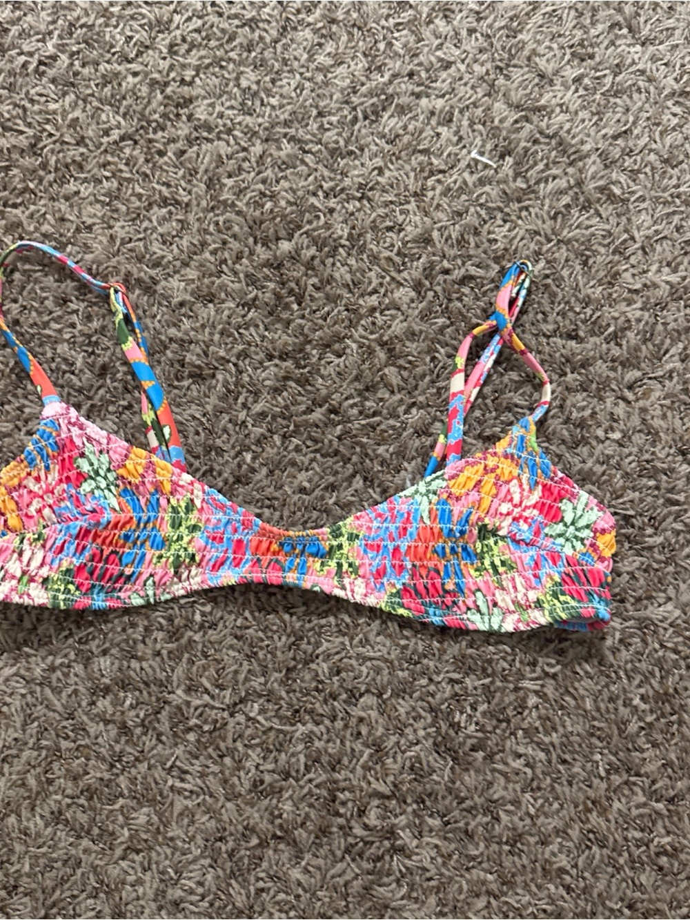 Colorful Smocked Bikini Top - Multicolor Floral Print